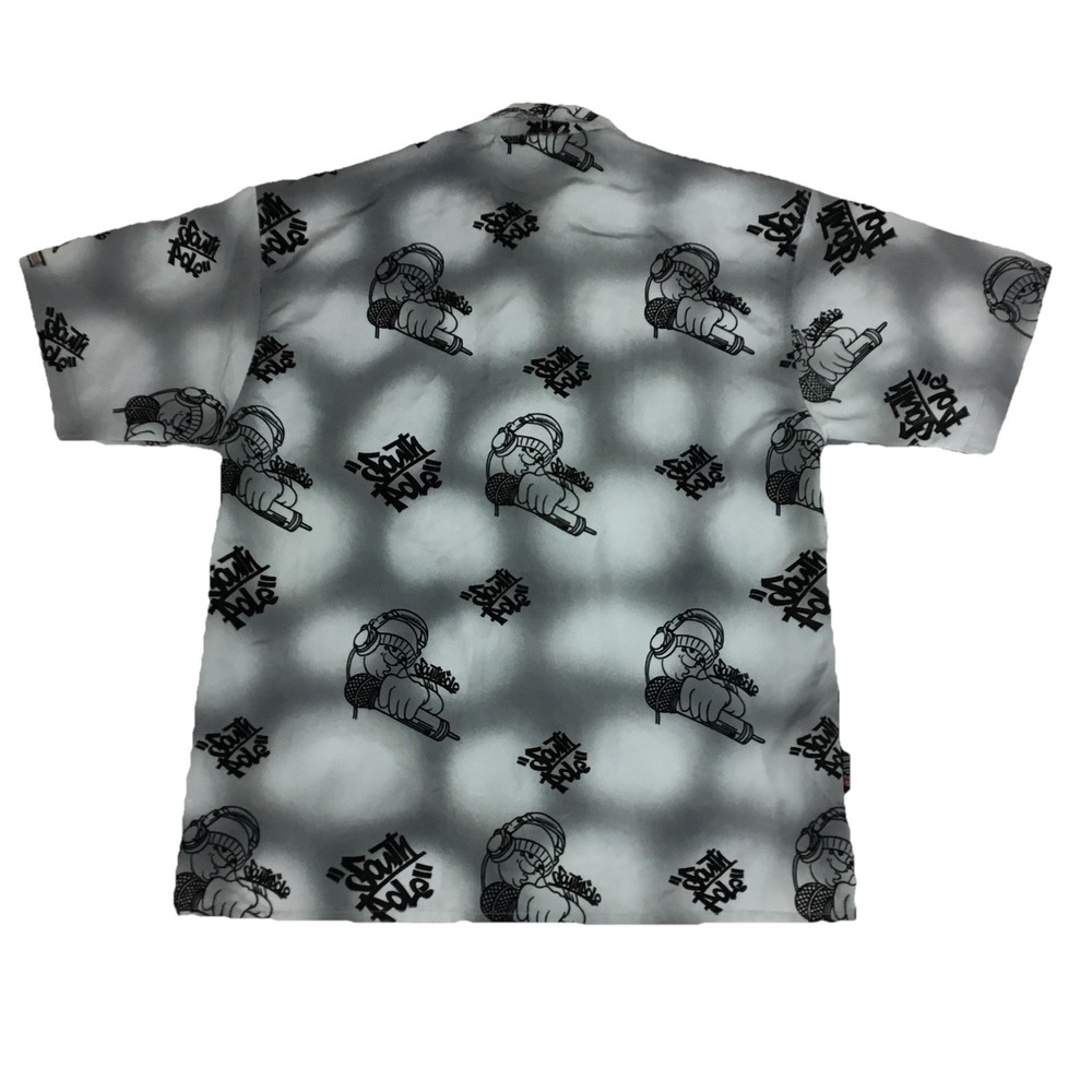 Southpole Mens Large Short Sleeve Button Up Shirt Gray Graffiti Hip Hop MC Print - Picture 3 of 10